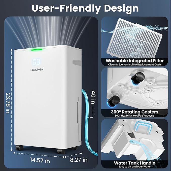 4500 Sq. Ft Dehumidifier, Max 80 Pint Dehumidifier for Basement, Compressor Dehumidifiers for Home with Drain Hose, Smart Humidity Control, Energy Efficient, Quiet for Bedroom, Large Rooms.