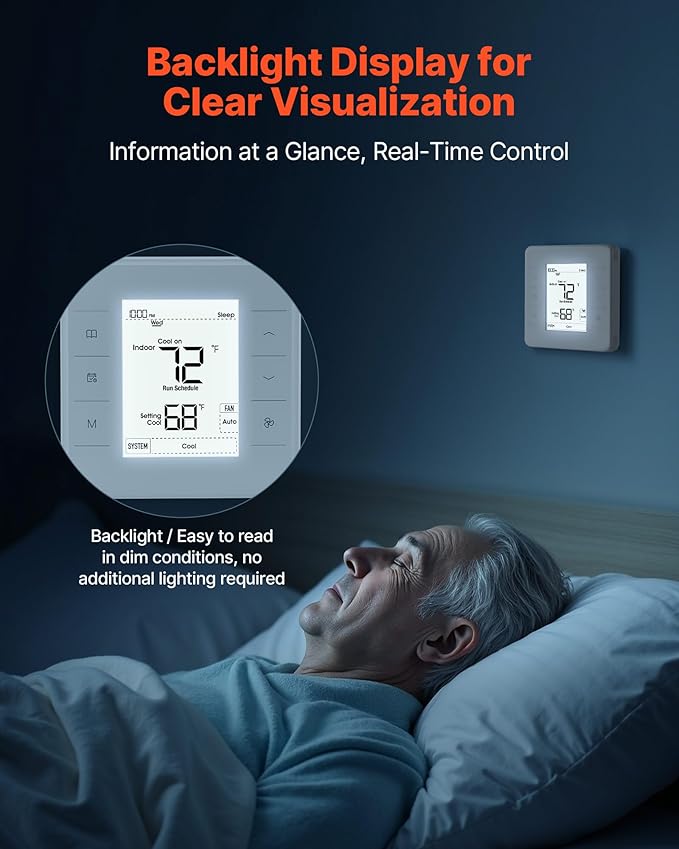 VEVOR 7-Day Programmable Thermostat White - 1Cool+1Heat for Heat Pump & Air Conditioner, LED Backlit Screen, Energy-Efficient, Wide Temperature Range