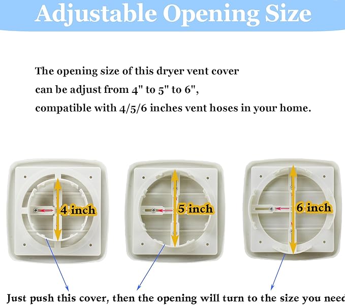 Adjustable Dryer Vent Cover Outside 4'' to 5'' to 6'' Plastic Louvered Dryer Vent Covers for Wall Airflow Vent Dryer Cover with 16 Screws, White(2Packs)