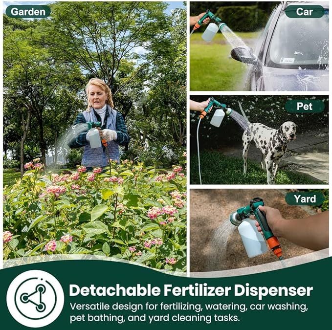 VENETIO 8-Dial Lawn & Garden Feeder Pro with Quick Connect Fittings and 16oz Bottle for Uniform Fertilizing & Watering Plants | Precision Liquid Fertilizer Sprayer | Hose Spray Nozzle for Dog Shampoo