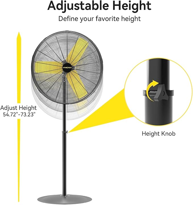 VINICAYA 30 Inch Commercial Industrial Pedestal Fan Oscillating, 8900 CFM Industrial Fans Heavy Duty with 3 Speed, Metal Stand up Fans with Poweful Motor, UL Safety Listed