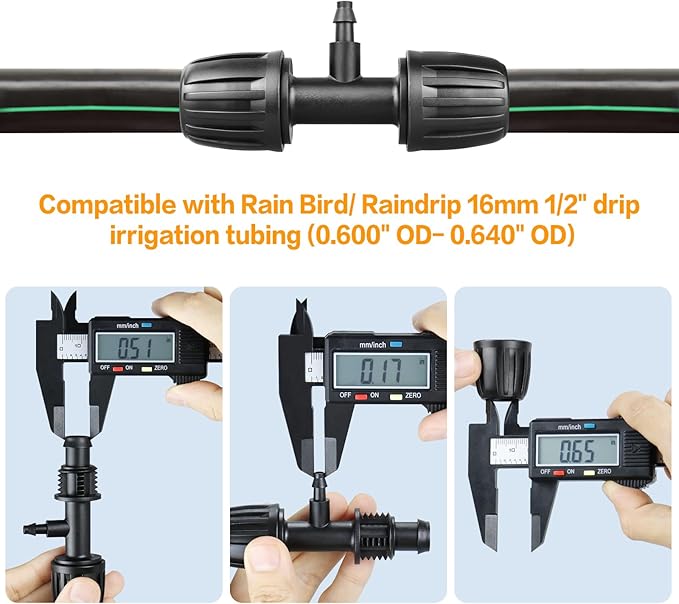 Gardrip Drip Irrigation Fittings for 1/2 Inch to 1/4 Inch Tubing Reducing Tee：1/2" (1/2" ID x 0.65" OD) to 1/4" Drip Line Anti-drop Locked Nut Barbed Reducer Tee Connectors (12 Pack)