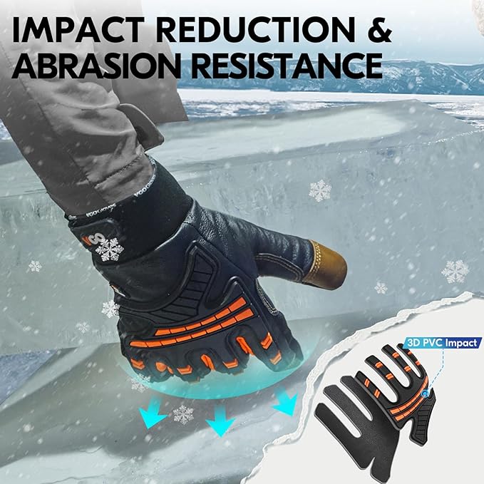 Vgo... -4℉ or above Winter Waterproof High Dexterity Heavy Duty Mechanic Glove, Anti-vibration, Anti-abrasion, Touchscreen (1 Pair,L,Orange,GA8954FW)