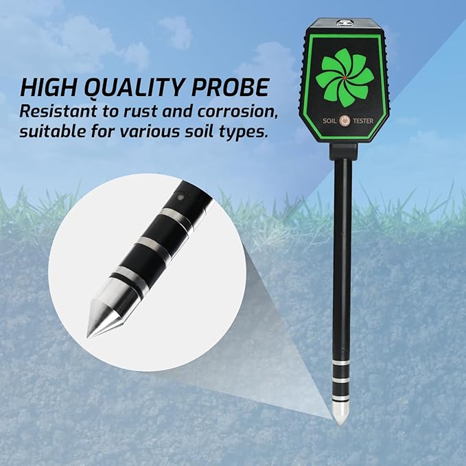 8-in-1 Bluetooth Soil Meter for pH, EC, Moisture, Fertility, Temperature, Light, and Humidity Monitoring with Real-Time App Control, Data Logging, and Precise Calibration for Plant Care