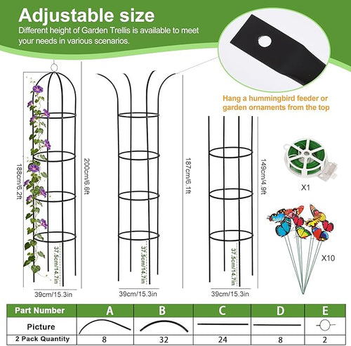 100% Metal Obelisk Garden Trellis 6.6 Ft Tall Plant Support for Climbing Vines, Flowers Stands,Rose Bush Round Trellis for Pots Metal Plant Trellises for Clematis Vine Jasmine Outdoor Indoor,2 Pack