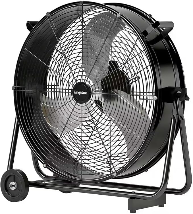 24 inch High Velocity Industrial Drum Fan, 8800 CFM Heavy Duty Metal Air Circulator, 3-Speed Floor Fan with 360° Tilt & Wheels for Warehouse, Workshop, Factory & Gym – UL Listed