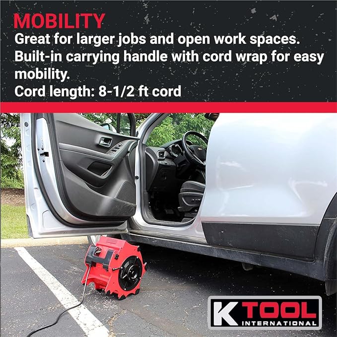 K Tool International 77700 Big Chill Workforce Blower Floor Fan, 1200 CFM, 3 Speed Motor, Overload Protection, Impact Resistant ABS, 300 Watt, 110-120V, 60Hz, 4 Angle Positions, Indoor/Outdoor, Red