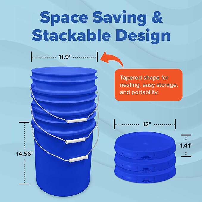 ePackageSupply 5 Gallon Bucket - Food Grade Bucket with Airtight Gasketed Tear Strip Lid, BPA-Free, Heavy-Duty 90 Mil HDPE Plastic Pail, Bulk Storage, Durable Container, Made in USA - Blue, 60 Packs
