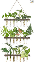 Mkono Plant Propagation Tubes, 3 Tiered Wall Hanging Terrarium with Wooden Stand & 21 Test Tube Vases for Hydroponic Plant Cutting & Home/Office Decor