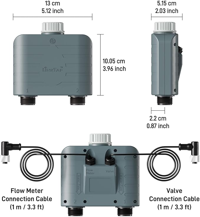 LinkTap T1 Smart 2-Zone Water Timer & Gateway, Built-in Flow Meters, Real-Time Fault Detection & Alerts, Weather Adaptive, Anti-Freeze, Better Range Than WiFi Hose Timer, IP66, Alexa, 2-Year Warranty