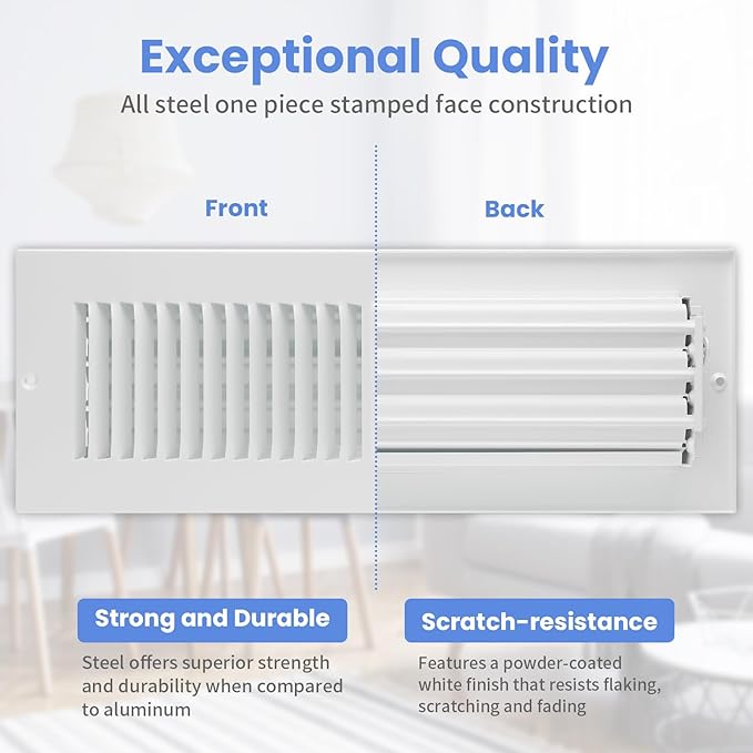 14 x 4 Inch [Duct Opening] Air Vent Covers for Wall or Ceiling - High Airflow 2 Way Steel Ventilation - Adjustable Wall/Ceiling Register, 15-3/4 Inch x 5-3/4 Inch [Overall Dimensions]
