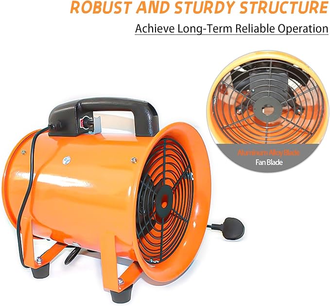 dreamdragon 12-Inch High-Velocity Portable Utility Blower Fan, Industrial Exhaust Fan, 3150 RPM Low-Noise Ventilator for Basements, Workshops, Warehouses, and Confined Spaces