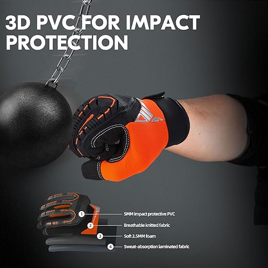 Vgo... 1-Pair Safety Work Gloves - Mechanics, Impact & Anti-Vibration - Rigger & Heavy Duty (XL, Orange, SL8849IP)