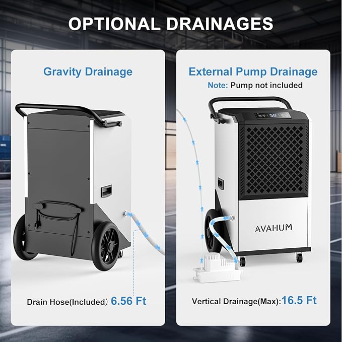 Commercial Dehumidifier,White Industrial Dehumidifier 250 Pint for 8,000 Sq.Ft Basement Warehouse Construction, Large Heavy Duty Commercial Grade Dehumidifiers with Drain Hose, Auto Defrost,Restart