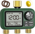 3 Zones Brass Inlet & Outlet Water Timer for Outdoor Garden Hose, Sprinkler Timer for Garden Faucet with Auto/Manual/Rain Delay Mode, Sprinkler Irrigation Controller for Yard Lawn