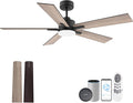 Lorpies 52” Smart Ceiling Fan with Lights Remote,Ultra Silent DC Motor,Control via Alexa Google Voice App Wifi,Outdoor Indoor Modern Ceiling Fans for Bedroom Patio Porch,Dimmable,Black Walnut Brown
