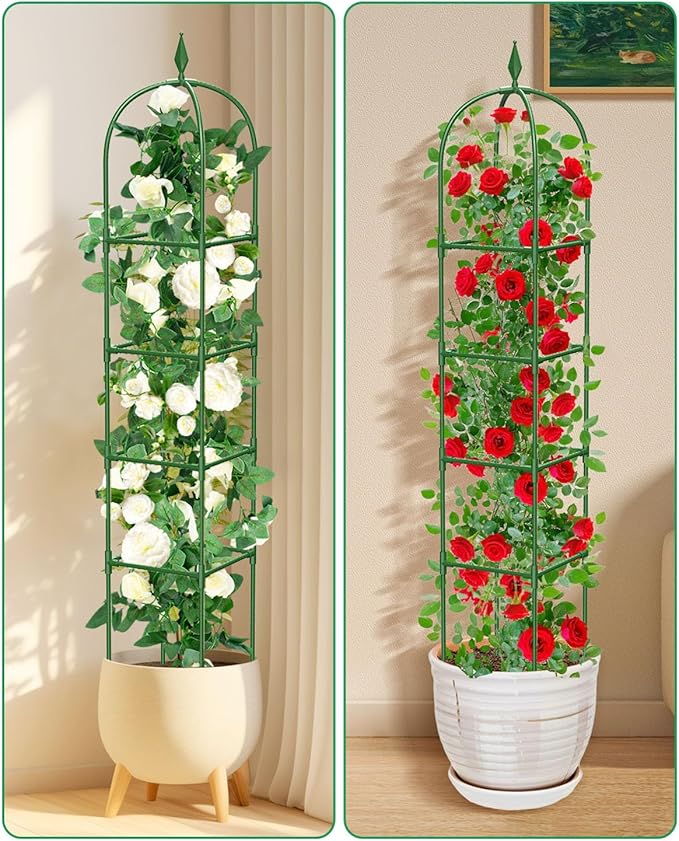 MYMULIKE 3 Pack Garden Obelisk Trellis for Climbing Plants Outdoor & Indoor - 6Ft Rustproof Garden Trellis Plant Support Cage for Vines, Flowers, Vegetables, Roses | Heavy-Duty, Adjustable