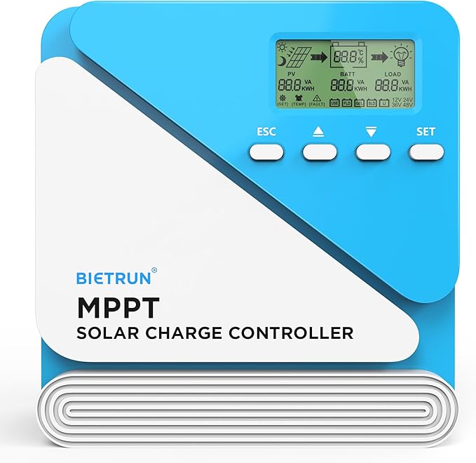 Bietrun 30A 12V/24V MPPT Solar Charge Controller with WiFi/Bluetooth APP, Max Output 360W, Max PV Input 100V, Smart Protection, for LiFePO4, SLD, Gel, FLD, AGM Battery, for Solar Off-Grid System