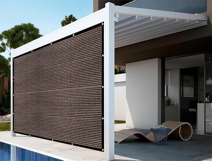 Shatex 90% Sun Shades for Patios 10x 16ft Shade Fabric Sun Shade Cloth Taped Edge with Grommets Sun-Block Mesh Shade for Pergola Cover Canopy Mocha, 12 Bungee Balls