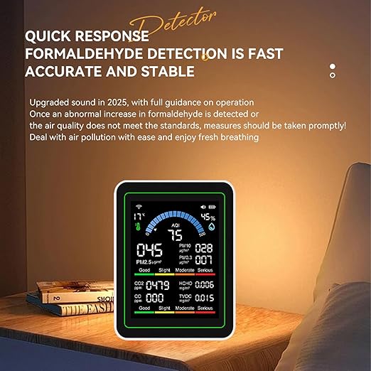 Luocute Air Quality Meter, 10 in 1 WiFi Smart Air Quality Monitor for CO2 CO TVOC HCHO PM2.5 PM10 Detection with App Control, Portable Tester for Home Car Plant Indoor