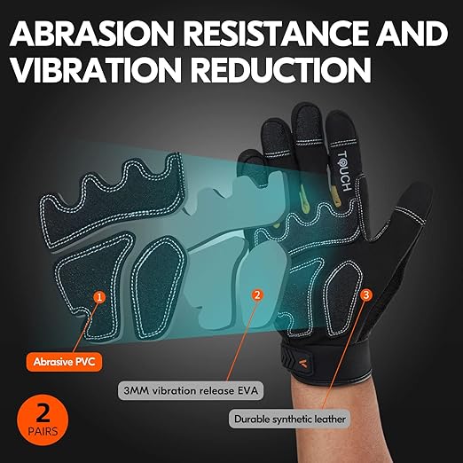 Vgo 2-Pairs Safety Work Gloves - Mechanics, Impact, Anti-Vibration, Rigger, Heavy Duty (XXL, Black, SL8849IP)