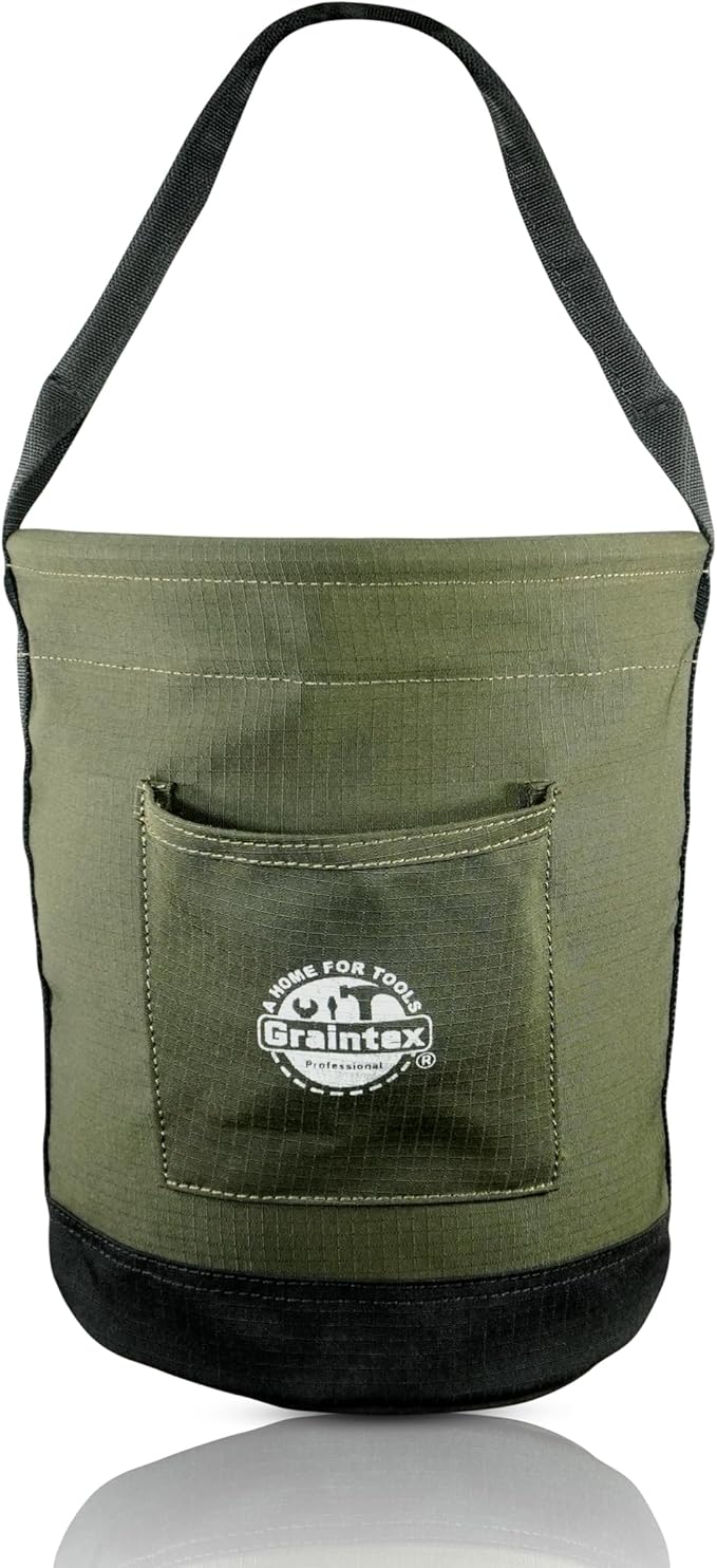 Graintex Tapered Canvas Bucket 12"x10"x15", Utility Tool Bucket One Inside Pocket, Reinforced Base & Carry Handle, Ripstop Canvas - Hunter Green