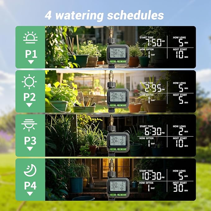 Sprinkler Timer with remote control, Programmable Water Timer for Garden Hose, Outdoor Hose Faucet Timed with 4 Plans/Rain Delay/Automatic Watering controller System, Digital Irrigation for Yard, Lawn