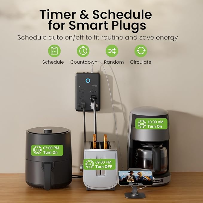 GHome Smart Power Strip, 1800W/15A High Power Devices Support Surge Protector Extension Cord, 9 in 1 Smart Plugs that Works with Alexa Google Home, 2.4 GHz WiFi Wall Outlet Extender, No Hub Needed
