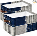 Navy Blue Striped Storage Bins Cubes Waterproof Cloth Storage Basket,Farmhouse Stripes Modern Abstract Art Foldable Storage Bags for Shelf Clothes Storages Organizers with Handles 15x11x9.5 in 2PCS