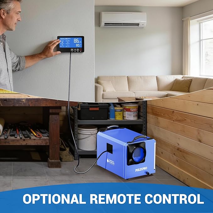 145 Pint Commercial Dehumidifier with Drain Hose for Crawl Spaces, Basements, Industry Water Damage Unit Restoration for up to 6000 Sq.Ft, Auto Defrost, Memory Starting, Blue(Gift Directional Wheels)
