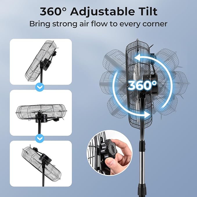 LDAILY High-Velocity Pedestal Fan, 18’’ Metal Oscillating Fan with 4012CFM Airflow, 3 Speed, 360 Degree Tilt & Adjustable Height, Black Standing Fan for Bedroom, Home, Office, Garage (18 Inch)