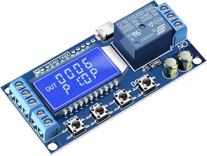 DROK Timer Relay - 5V/12V/24V Time Delay Relay Switch Delay-Off Cycle Timer 0.01s-9999mins with LCD Display Support Micro USB 5V Power Supply