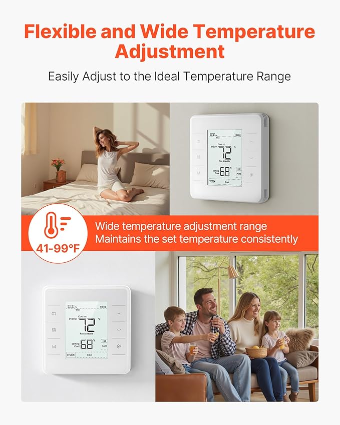 VEVOR 7-Day Programmable Thermostat White - 1Cool+1Heat for Heat Pump & Air Conditioner, LED Backlit Screen, Energy-Efficient, Wide Temperature Range