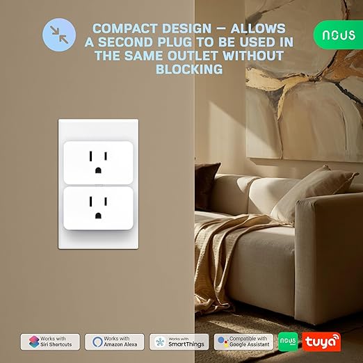 NOUS 5 GHz Wi-Fi Smart Plug 15A, Energy Monitoring, Compatible with Alexa, Google Home, Tuya Smart App, Remote Control, Timer, Compact Design, 1 Pack