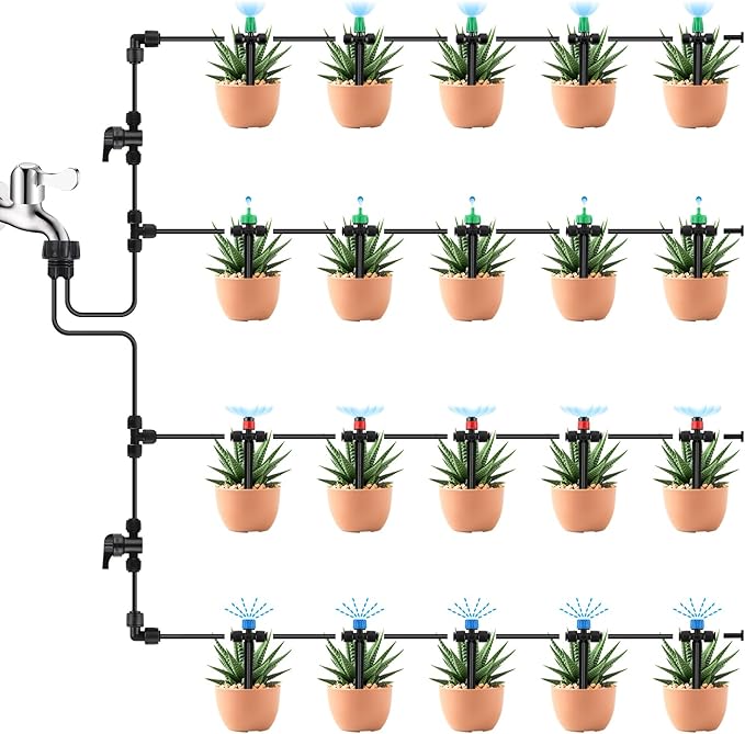 Kalolary 30PCS 1/4”Drip Irrigation Support Stakes, Drip Tubing Holder with Adjustable Height, 1/4 Inch Tubing Hose Holder for Drip Watering System Garden & Raised Beds, Prevents Clogging, Easy Install