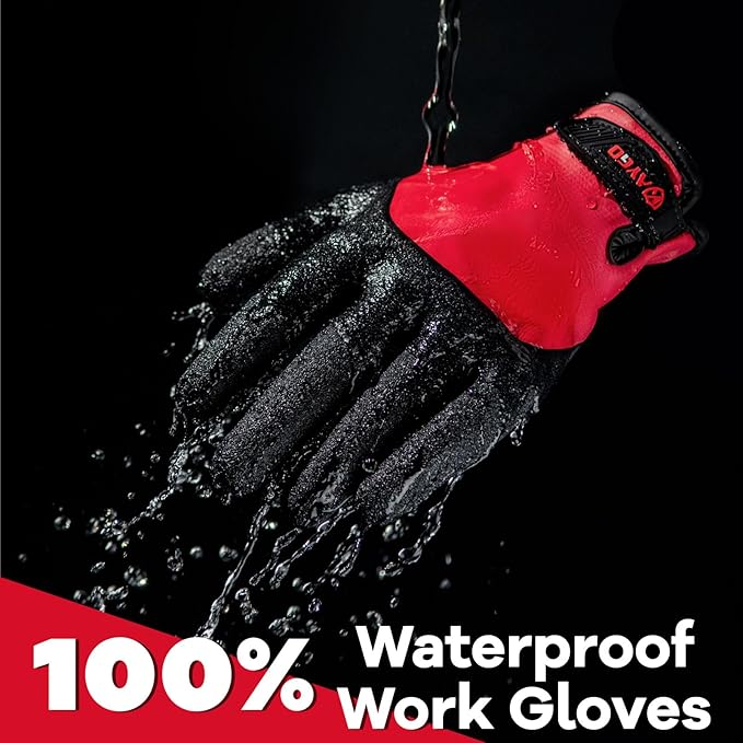 KAYGO Winter Waterproof Thermal Work Gloves for Men and Women, Full Hand Latex Coated, Acrylic Insulated Liner for Freezer Cold Weather, Fine Crinkle Grip,KG140W,Red, M