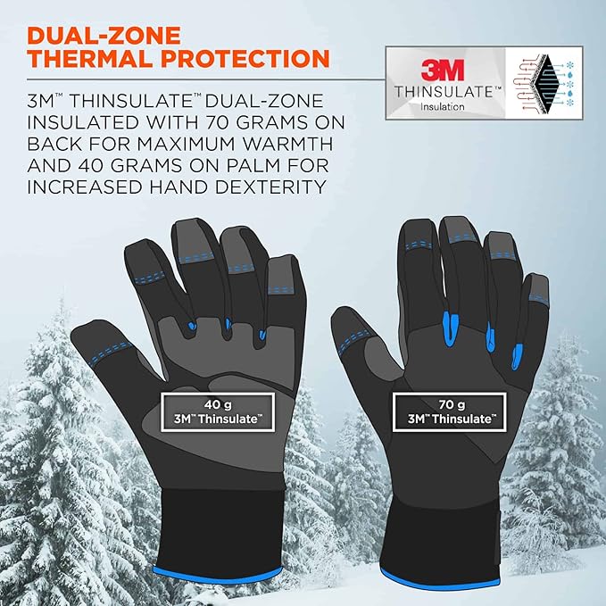 Waterproof Work Gloves, Thermal Insulated, Touchscreen, Enhanced Grip, Ergodyne ProFlex 818WP , Black