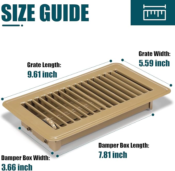 VOISEN Floor Register 4x8, 4 Pack Floor Vent Covers, Steel Adjustable Air Supply Grille Register Vent Cover Grill for Sidewall and Floor, Vent Covers for Home Floor,Brown