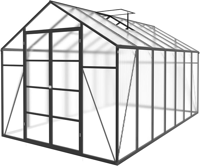 104in High 10x14FT Greenhouse for Outdoors, Polycarbonate Greenhouses with Stronger Wind Protection and Roof Vent, Walk-in Large Aluminum Winter-Proof Sunroom, Black