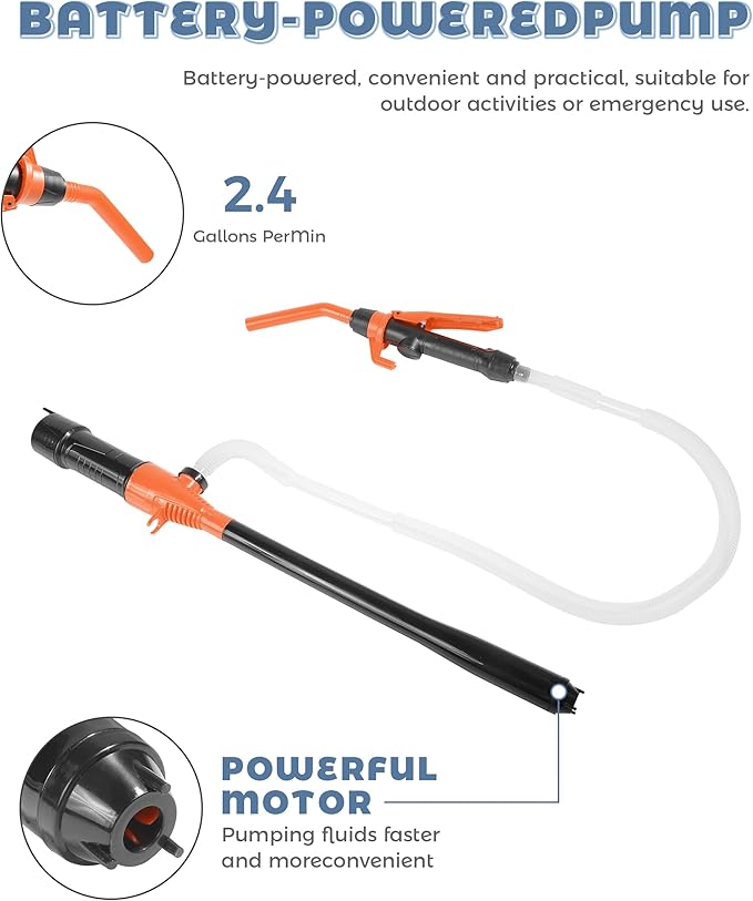 Transfer Pump,Car Accessories Hand Fuel Pumps,Battery Operated Liquid Siphon Pump with Adjustable Flow Control,2.2 GPM Gas Can Pumps,Fits 3 to 5-gallon Fluid Capacities,Suitable forBoats,Cars