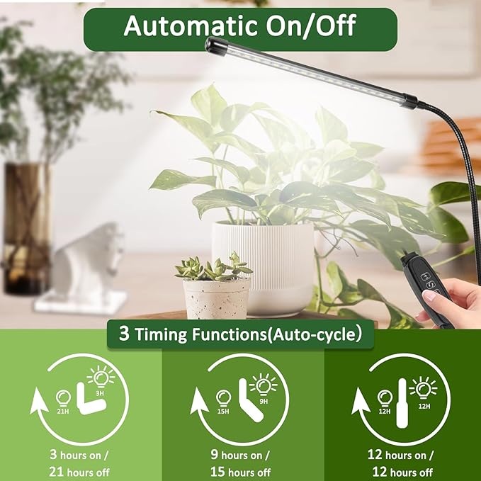 LED Grow Light for Indoor Plants, 40W 6000K Plant Lights for Seedings Succulents, Waterproof Grow Lamp with Timer Auto On/Off 3/9/12H, 9 Dimming