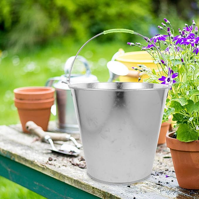BESTYASH Metal Water Bucket 8l Thick Metal Round Bucket Portable Water Container for Household Cleaning and Farm Use