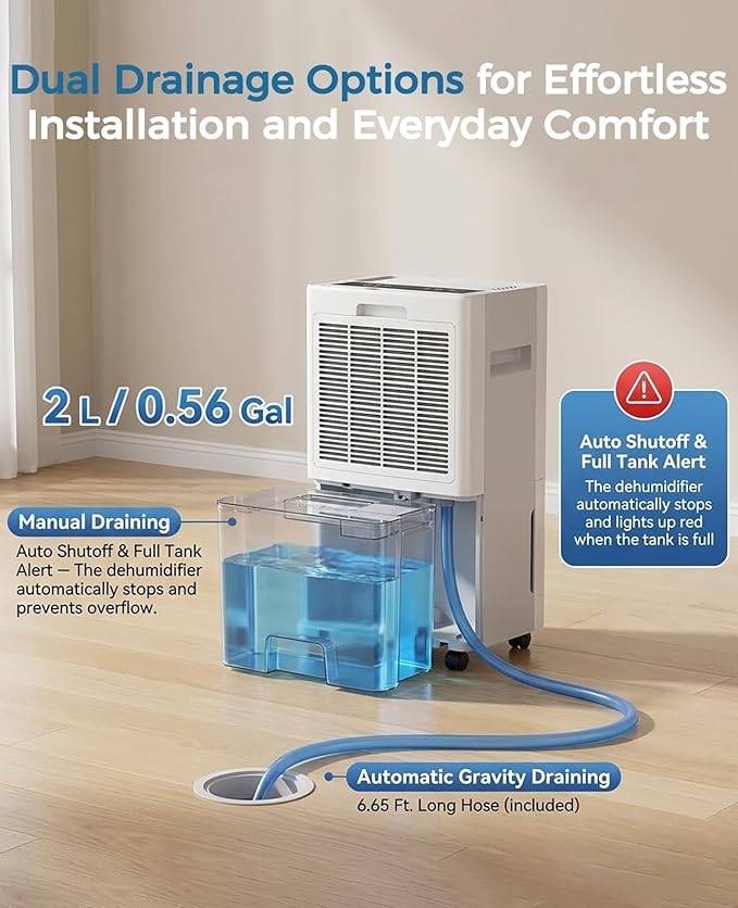4000 sq.ft Dehumidifier for Basement with Drain Hose, 45 Pint Dehumidifiers for Home, Smart Compressor Dehumidifies for Large Room, Bedroom, 3 Modes, Intelligent Humidity Control, Auto Defrost