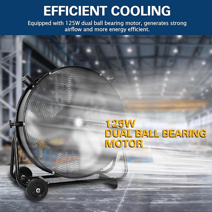 BILT HARD 24" Ultra Quiet Variable Speed High Velocity Drum Fan, DC Motor, 7800 CFM Industrial Heavy Duty Shop Fan for Warehouse, Workshops, Garage, Factory, UL Safety Listed