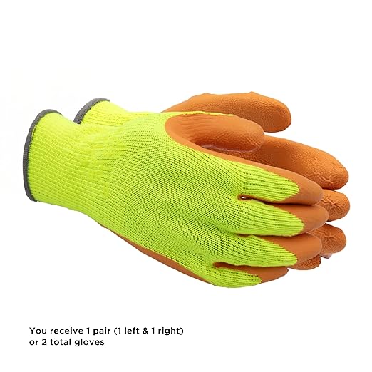 SHOWA Atlas 317 Original 1994 Crinkle Grip Work Gloves, Natural Latex Palm, Heavy Duty 10-Gauge for Construction, Landscaping, Gardening, & Masonry, Hi-Vis Yellow, Medium, 1-Pair