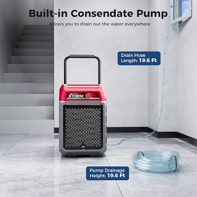 ALORAIR 170 PPD Commercial Dehumidifier with Pump & Drain Hose, LGR Industrial Use, Portable Dehumidifier with Wheels for Water Damage Restore, Carpet Drying, Storm 80X (Red)
