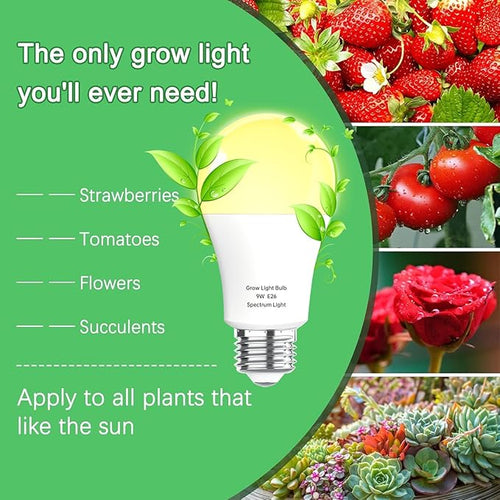 12 Pack Full Spectrum Grow Light Bulbs,A19 Grow Lights for Indoor Plants,Dimmable E26 9W Grow Bulb Replace up to 100W,Plant Lights for Indoor Growing,Flowers,Greenhouse,Indore
