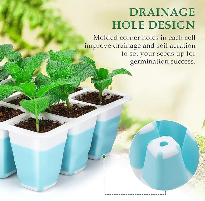 Hanaoyo 5 PCS Reusable Seed Starter Tray, 60 Cells Seed Starter Kit with Flexible Pop-Out Cells, Seedling Starter Trays for Seed Starter, Indoor Greenhouse Seeding Planting Growing