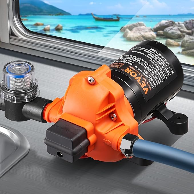 VEVOR 12V Diaphragm Pump, 3 GPM (11.36 L/min), 3-Chamber 12 Volt DC Water Pump with Automatic Pressure Switch 40-100 PSI Adjustable, 50 PSI, 1/2'' MNPT Port, for RV Yacht Food Truck Camper Marine