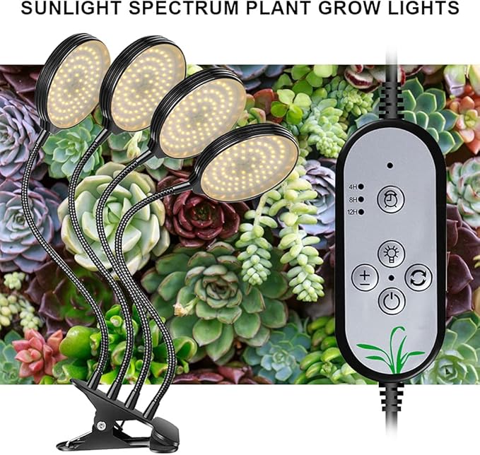 Grow Light 60W Sunlike Full Spectrum LED Plant Grow Lights with Timer Auto On/Off 4/8/12H Waterproof Grow Lamp for Indoor Plants, 5 Dimmable Levels, Adjustable Gooseneck